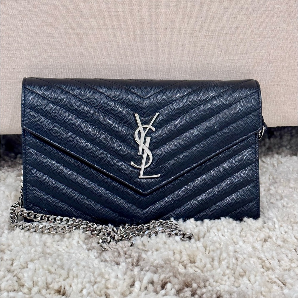 *sold* Saint Laurent Monogram Quilted Leather Chain Wallet- Excellent Condition